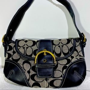 Coach Black & Gray Leather and Canvas Hobo bag